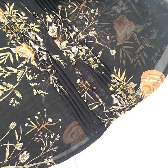 Anthropologie Meadow Rue Floral Crochet Sleeve Black Sheer Blouse - Picture 8 of 9